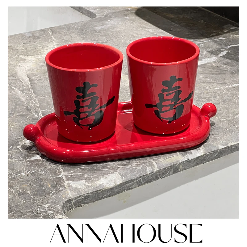 ANNAHOUSE结婚洗漱杯高颜值牙杯陶瓷情侣刷牙杯家饰软装搭配YF