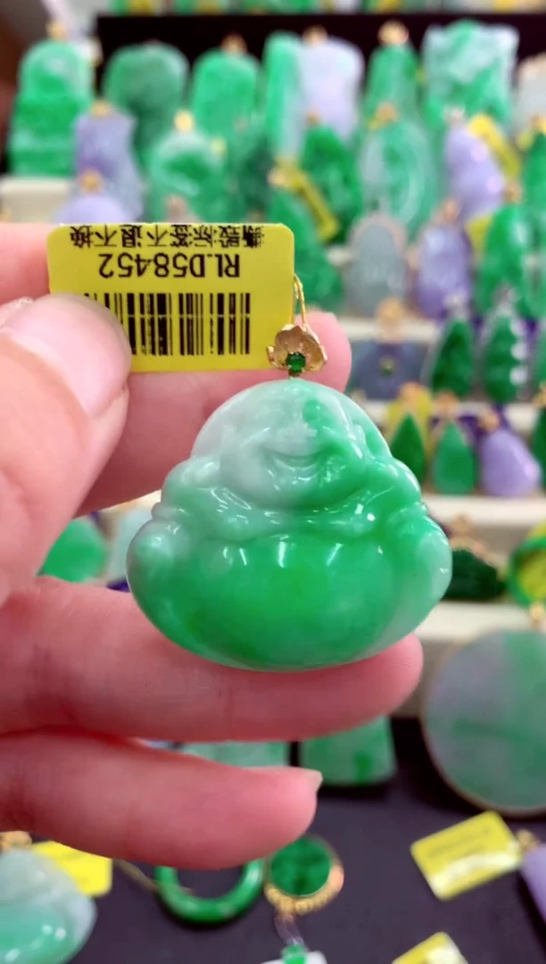 吊坠(不含链)18K金镶嵌翡翠挂件