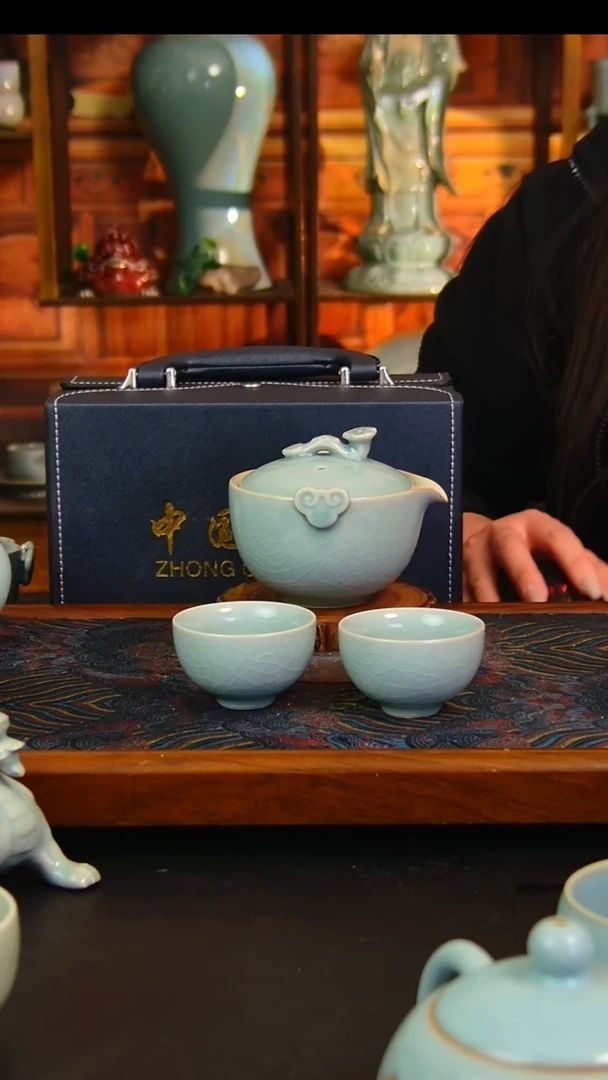 瓷片仿古釉如意快客套，全品