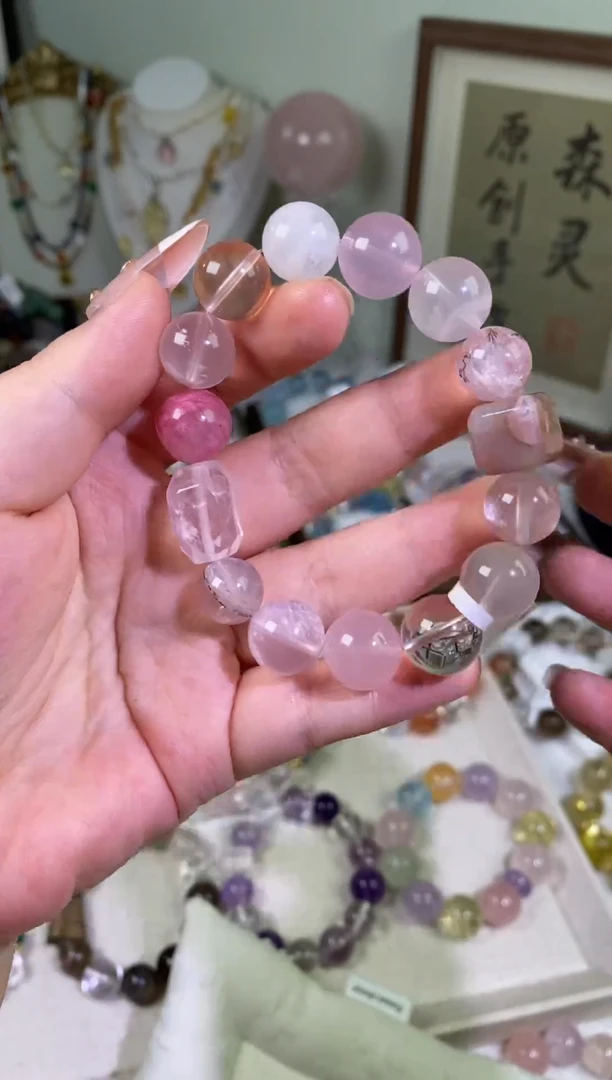 未镶嵌手串水晶粉晶雪花小树设计款