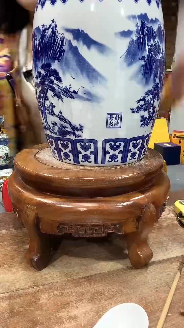摆件景德镇青花山水米缸20斤