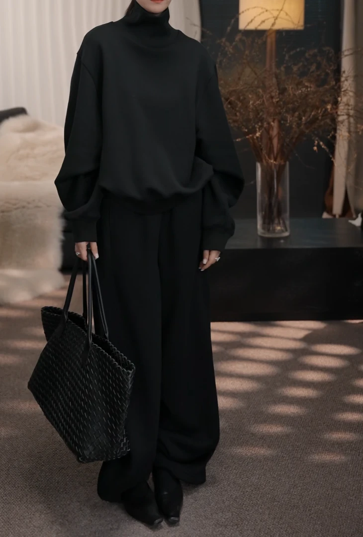 卢尚原创 【分开销售】 中领磨毛加绒短款卫衣/磨毛加绒卫裤251024