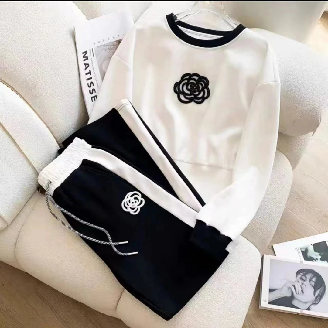 春秋山茶花韩版洋气时尚长袖两件装