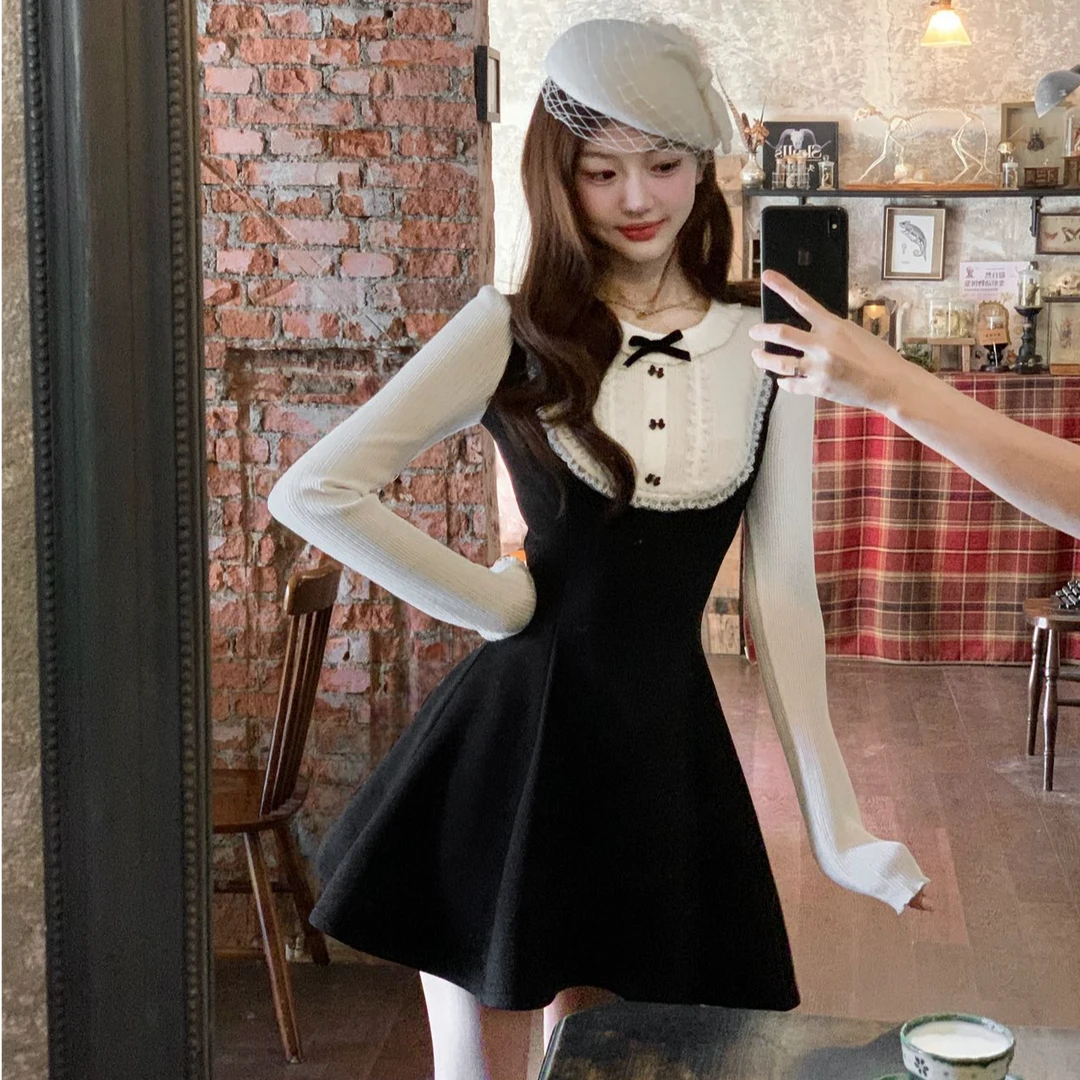 法式赫本风连衣裙子女装秋冬2025新款千金高级感气质收腰a字短裙