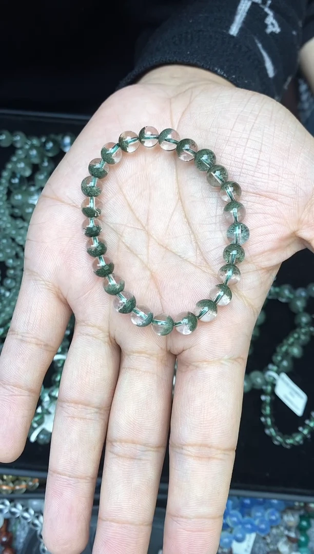 未镶嵌手链水晶溏*绿幽灵聚宝盆7+