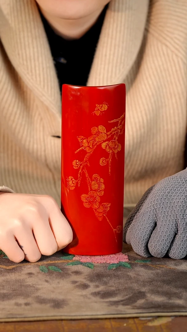 古沉金丝楠大漆手绘戗金茶则