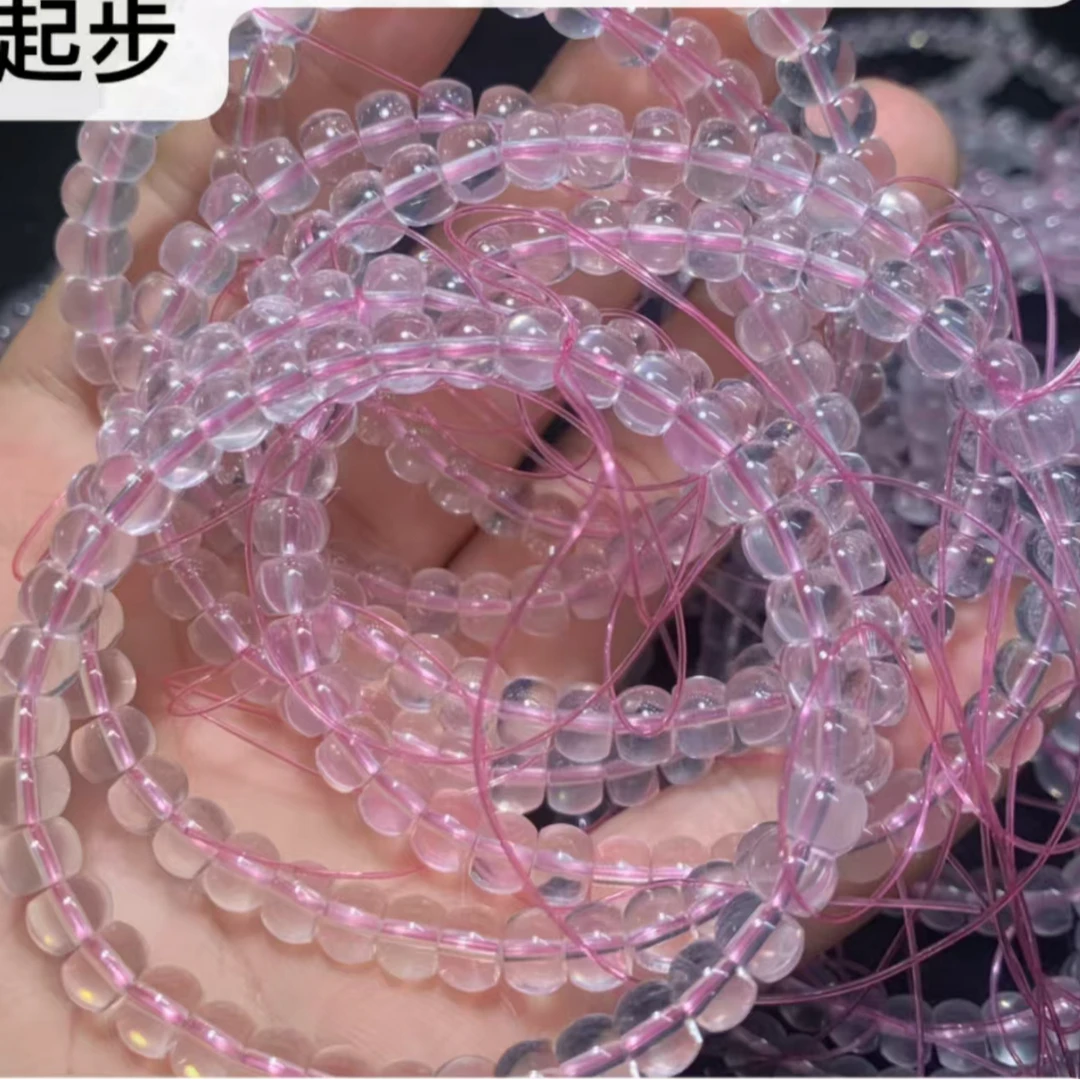 粉水晶算盘珠手串 天然六芒星光粉晶水晶算盘珠手链 女生全净体
