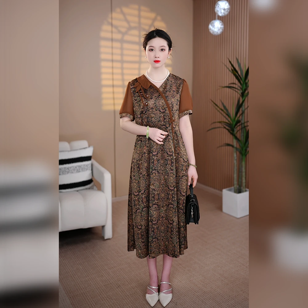 25夏季舒服透气凉快新款连衣裙遮肉显瘦大码碎花洋气时尚妈妈装女