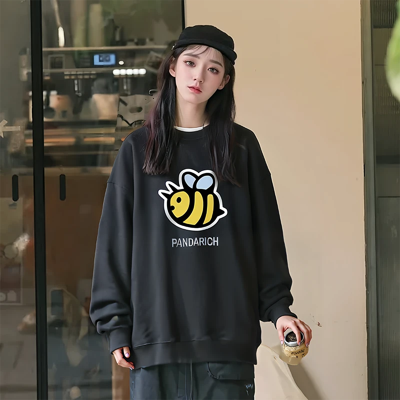 学生党卫衣女2025早春情侣装卡通印花加厚360g宽松圆领ins慵懒风