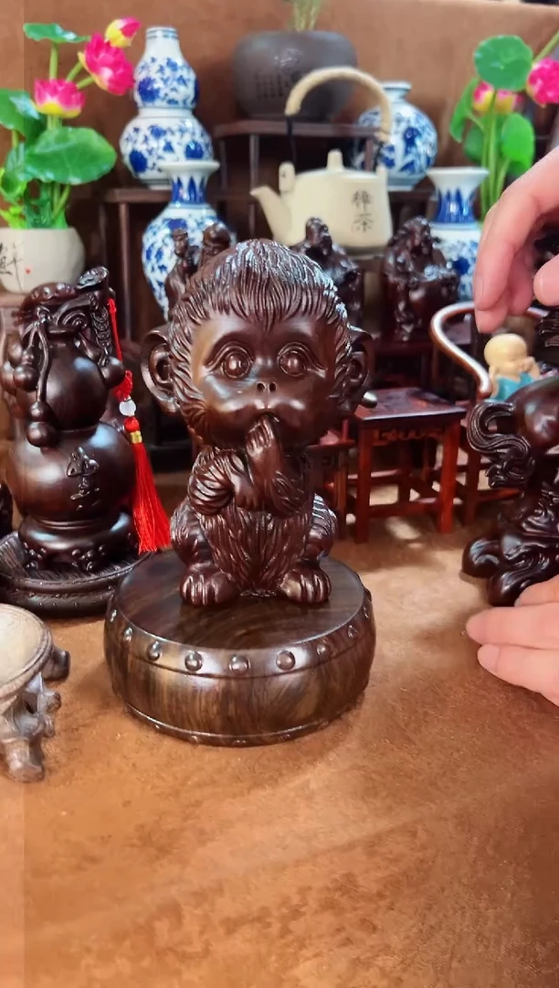 【闪购商品】风车木（黑檀木）战鼓加猴子
