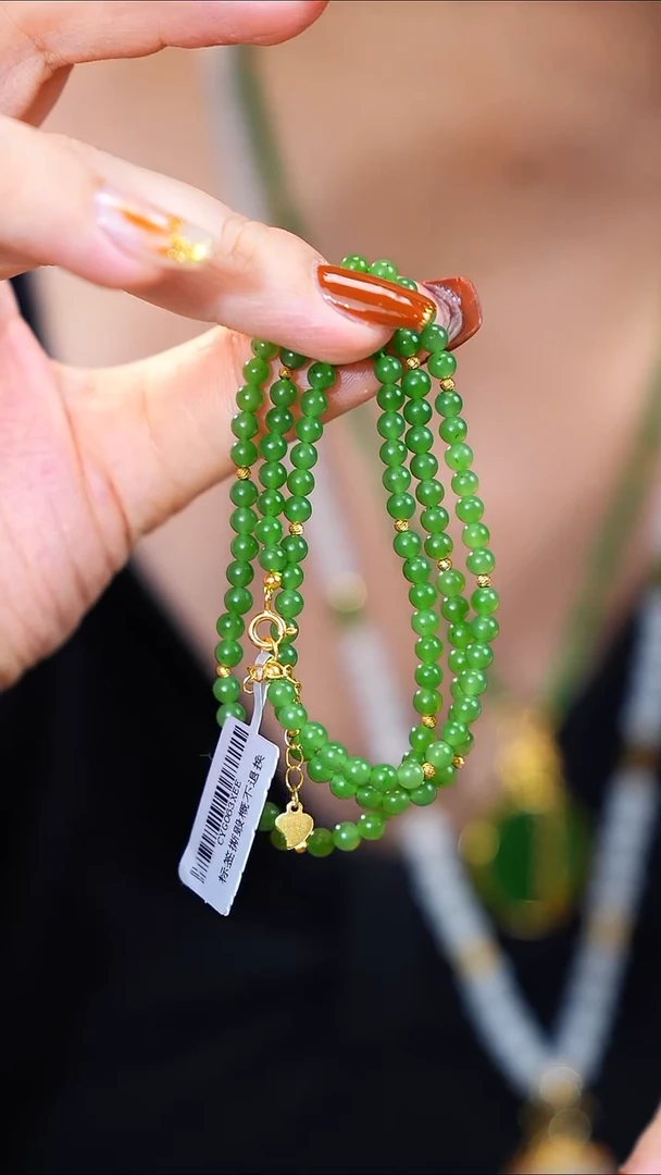 颈饰银S925镶嵌和田玉圆珠珠链一条