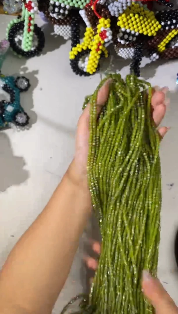 玻璃0658卡4水晶扁10条ab彩橄榄绿玉