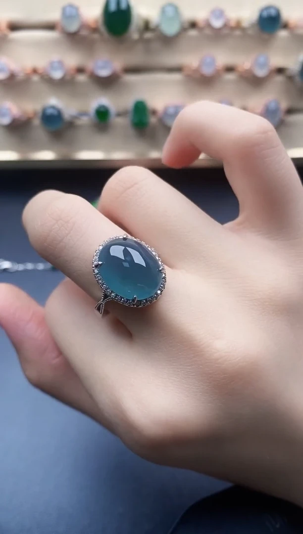 翡翠戒指银S925镶嵌一物一证一礼盒