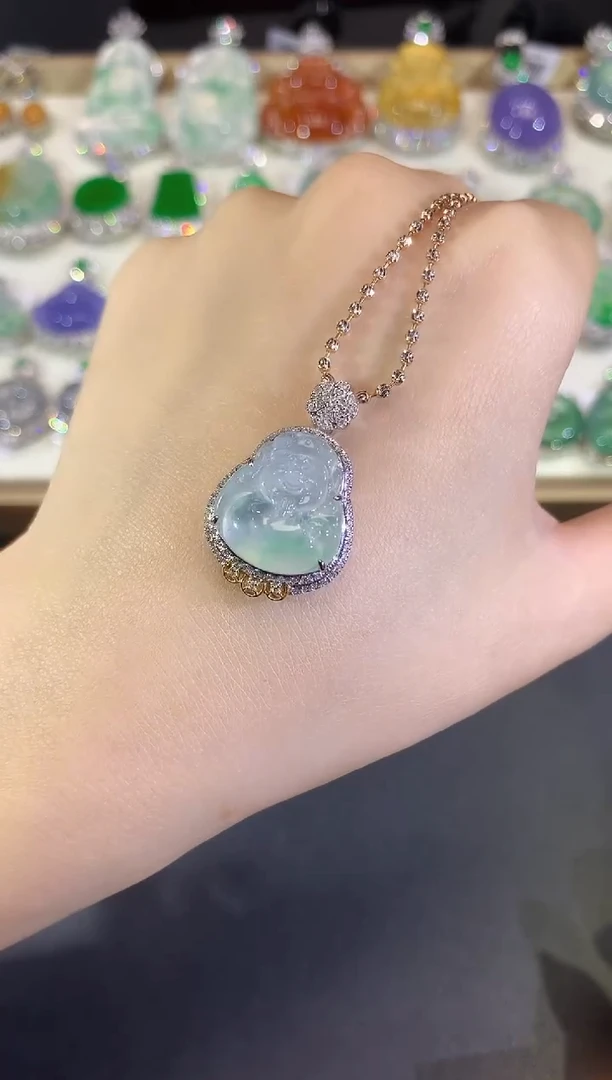 吊坠(不含链)18K金镶嵌翡翠14-米爷（不含链和扣