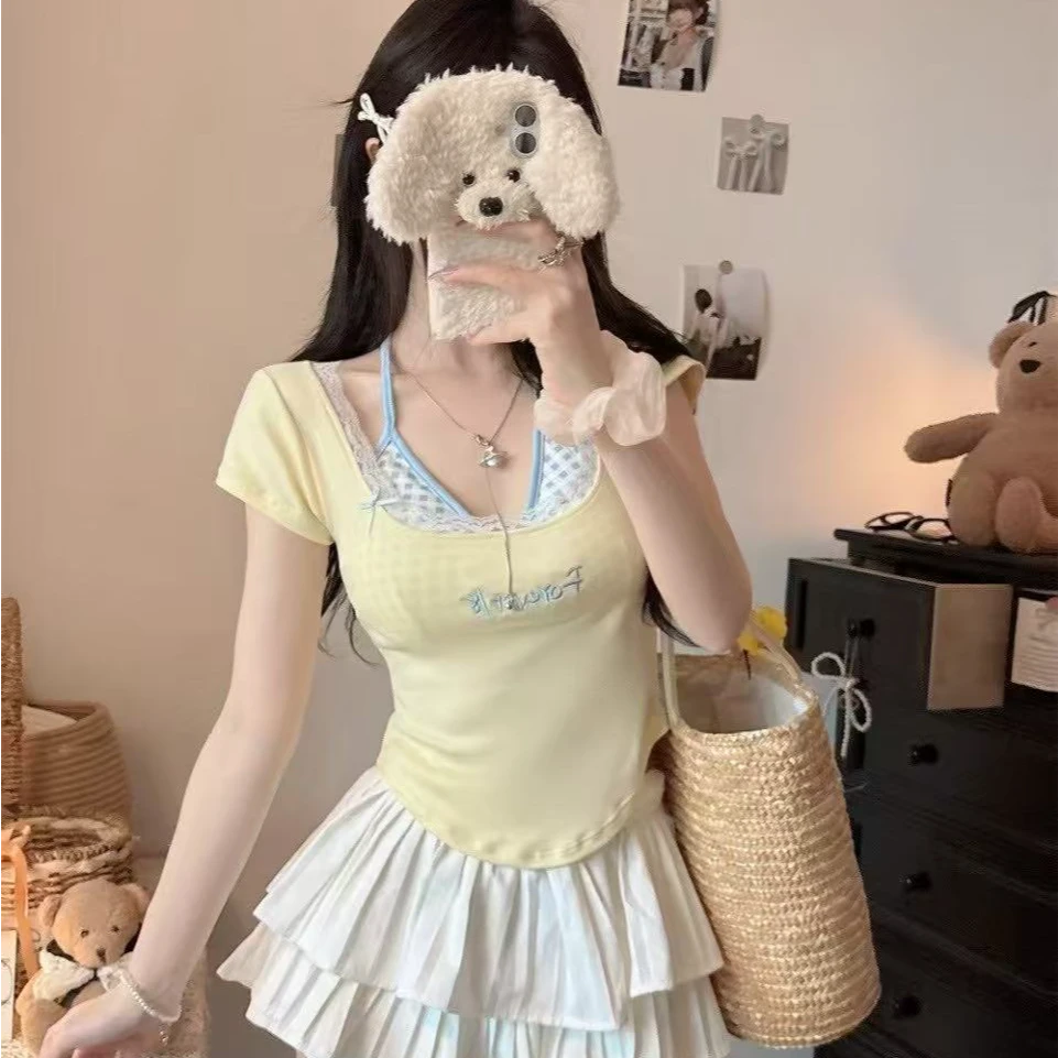 短款短袖少女显瘦T恤背心时尚森系修身甜美少女夏