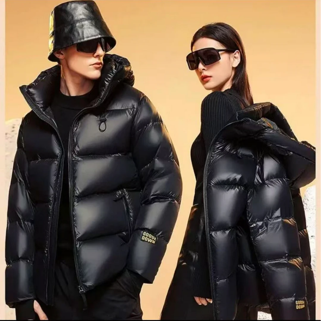 黑金短款羽绒服男女同款经典百搭加厚连帽时尚保暖冬季短款2号