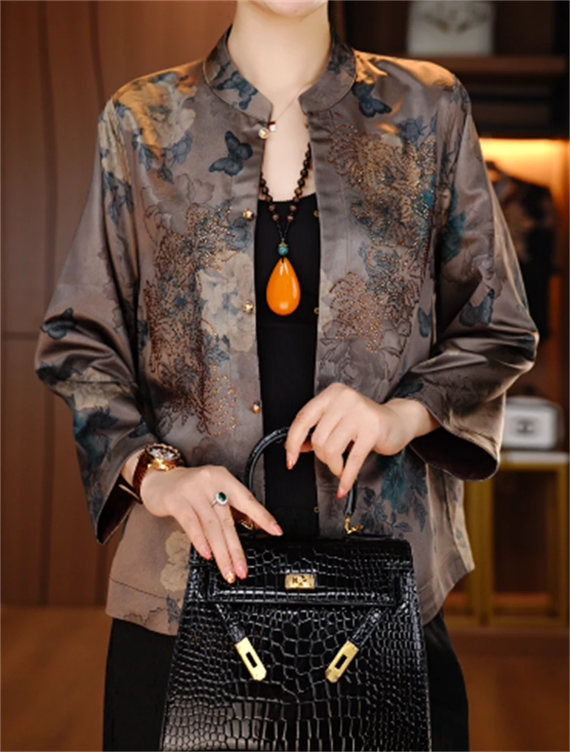 诺诗 新款洋气宽松显瘦优雅轻奢气质印花百搭小衫V25Q196