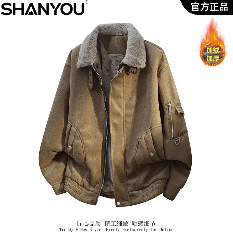 新款大码男翻领夹克美式机能风帅气宽松休闲百搭潮流加绒防风外套