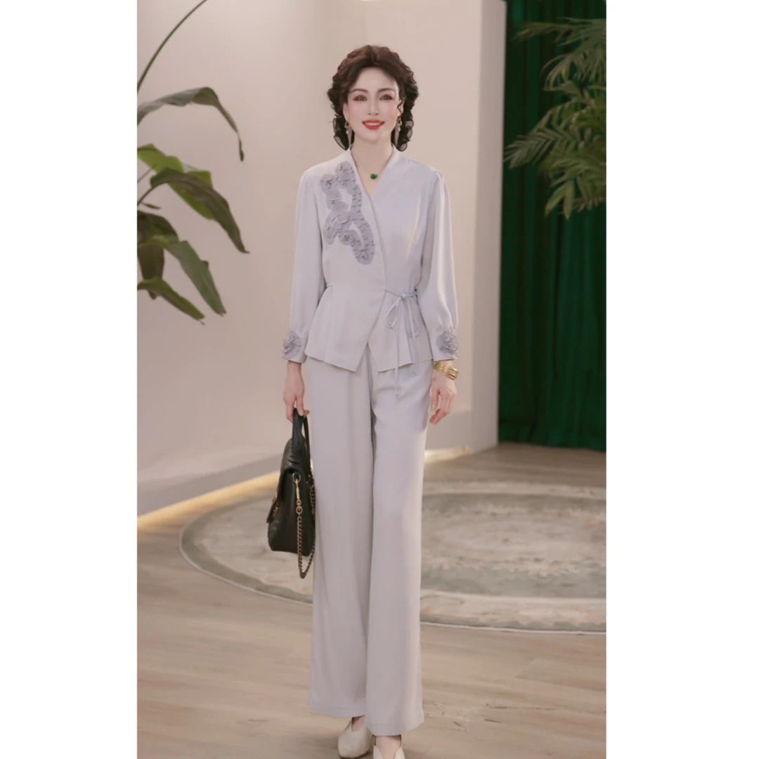 2025新款妈妈装秋装时尚套装气质中年女装宽松两件套显瘦上衣裤子
