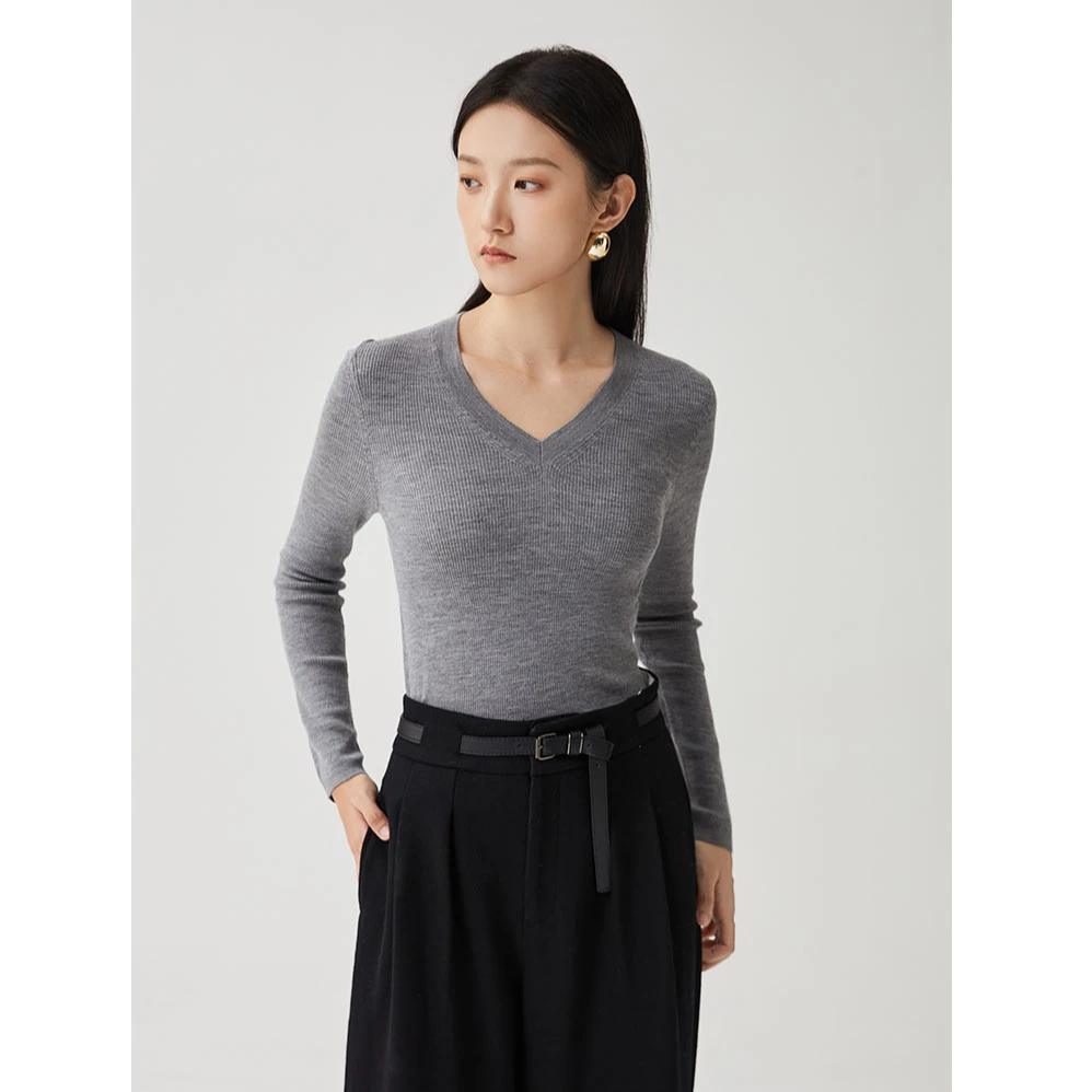 AM WEEKEND新款圆领针织毛衫上衣百搭长袖显瘦打底衫 DE8810024