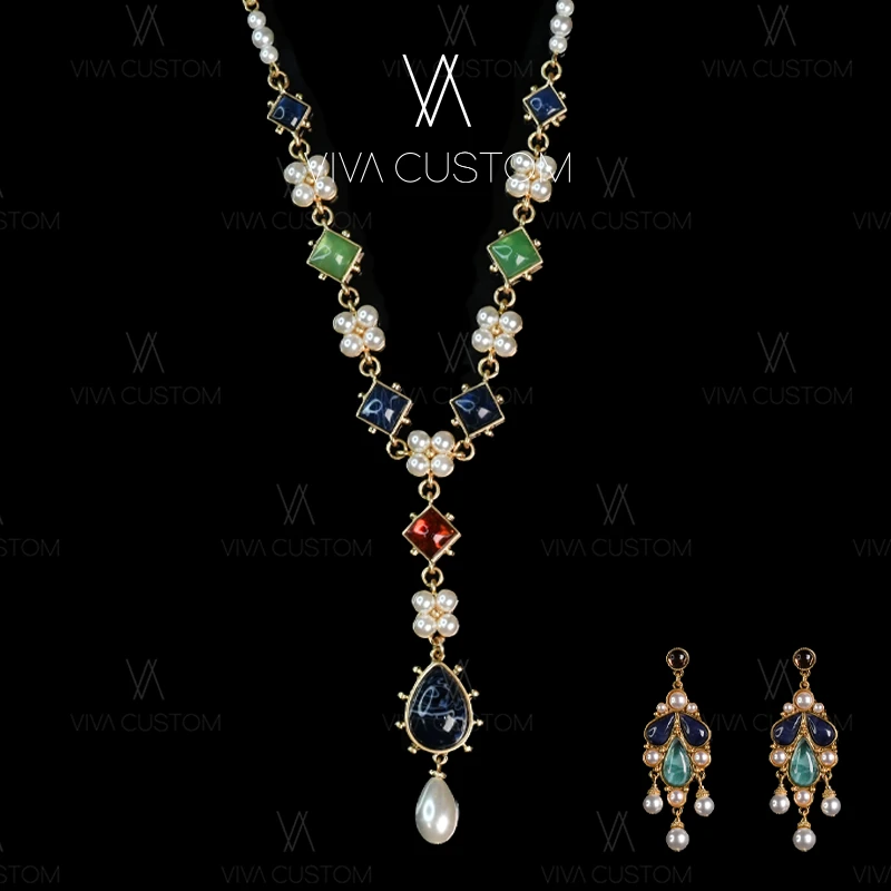 铜合金仿珍珠耳饰 复古宫廷风一碧万顷套装m