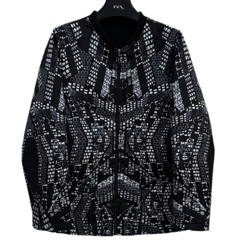 圆领印图短款棉外套（抽象图形）