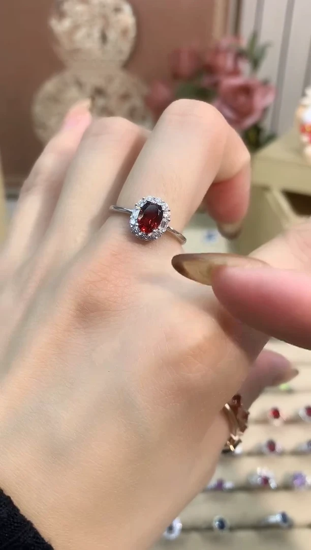 银S925镶嵌戒指石榴石石榴石