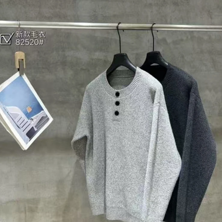 温柔瑶-男装冬季福利#圆领纽扣宽松百搭毛衣#82520