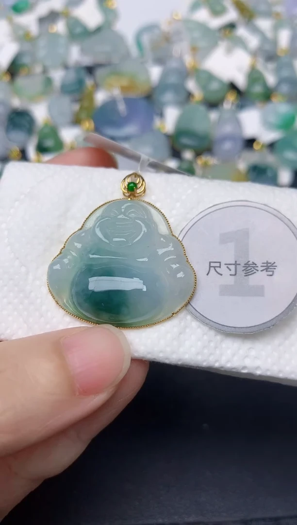 颈饰18K金镶嵌翡翠天然缅甸A货翡翠