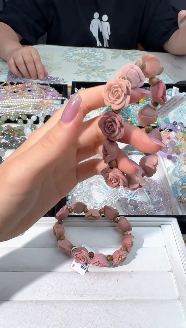 水晶手链未镶嵌I003粉木头花花设计款