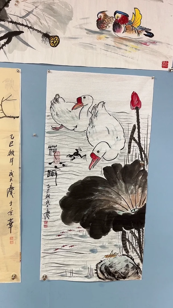 国画武天庆老师荷花天鹅