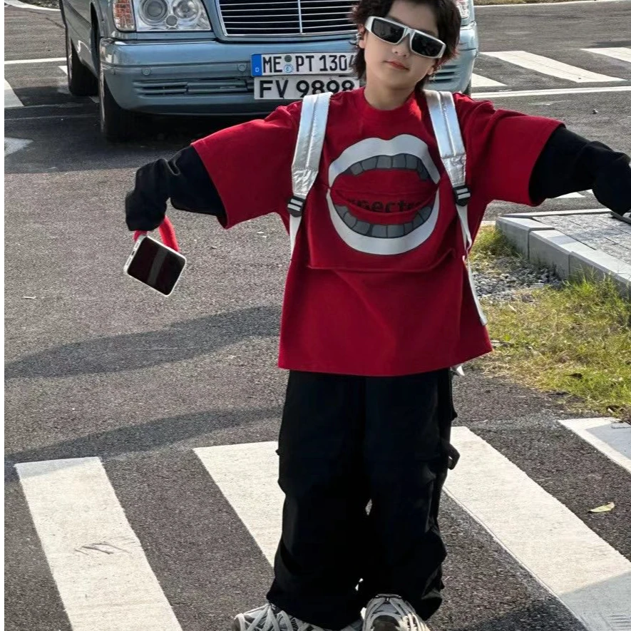 布鲁童品2025春装新款男童女童宽松卫衣潮版圆通套头上衣55221