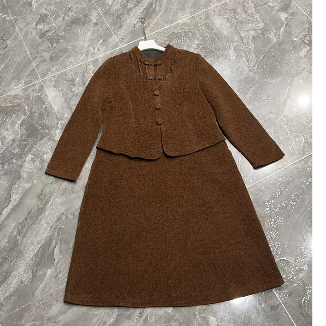 2024秋冬新款气质假两件盘扣连衣裙时尚百搭优雅女裙子23A39长101