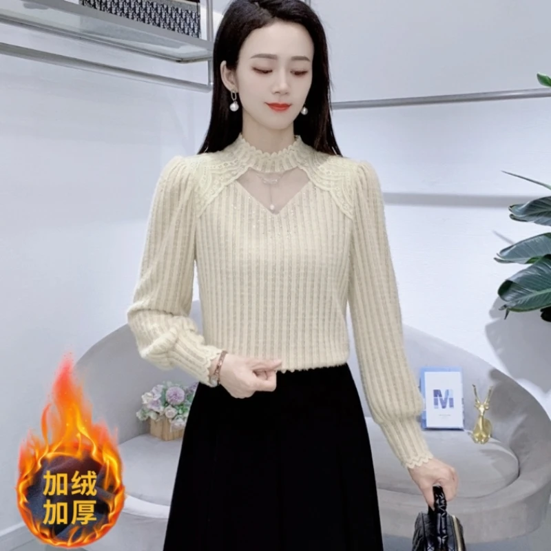 A5816蕾丝打底衫女秋季新款女装韩版长袖百搭上衣