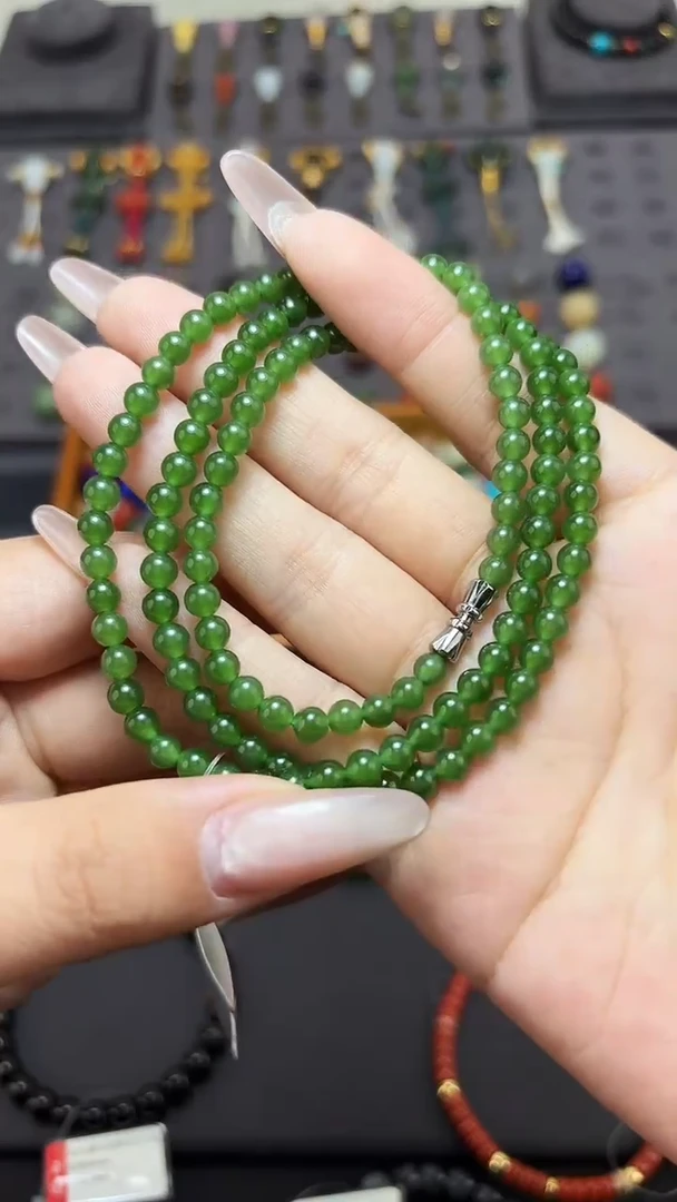 未镶嵌和田玉挂件5mm碧玉圆珠108