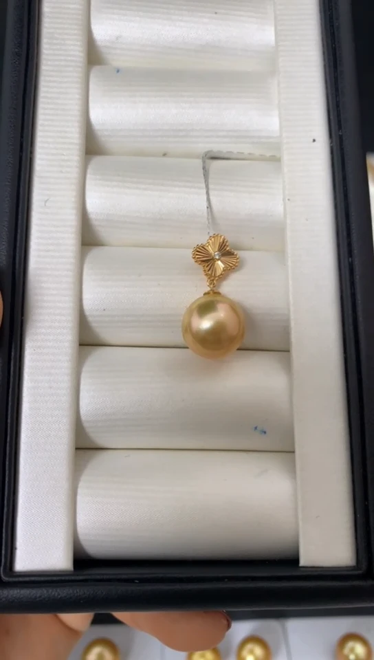 【闪购商品】定制海水珍珠吊坠(不含链)18K金镶嵌南洋金珠12-13mm