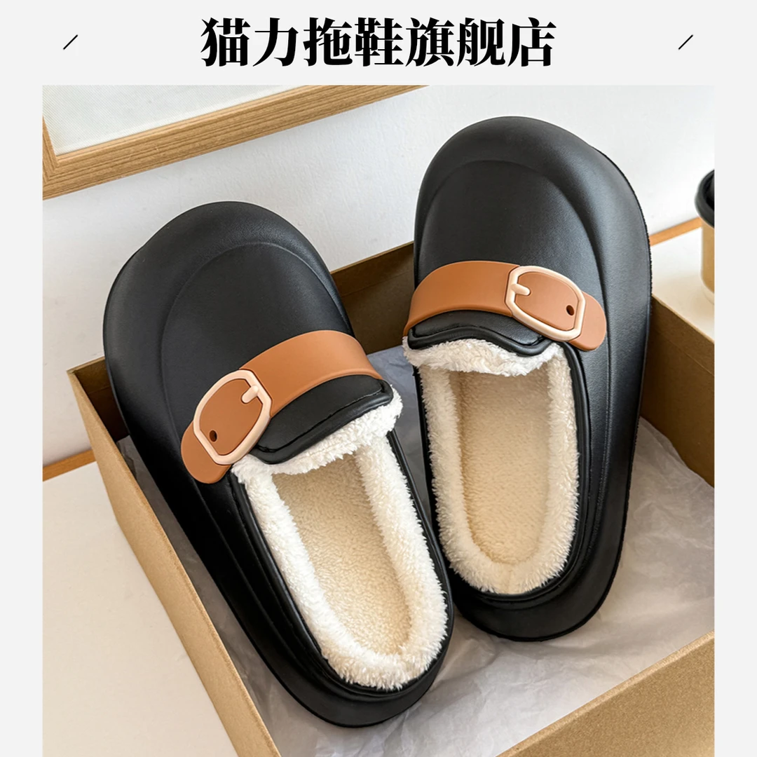猫力防水厚底勃肯棉拖鞋女冬季外穿保暖2025新款室内家居毛绒拖鞋