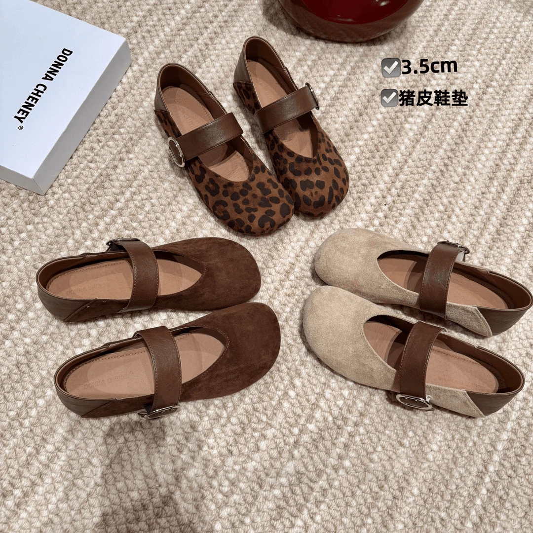韩版内增高圆头单鞋女2025新款秋季复古豹纹玛丽珍豆豆鞋奶奶鞋子