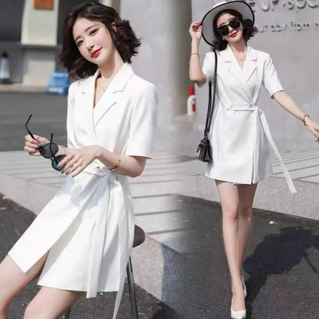 西装连衣裙2025气质宽韩版短袖中长款裙子