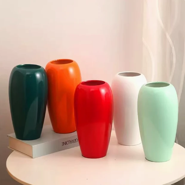 简约仿陶瓷树脂花瓶银柳干花发财果仿真花插花瓶桌面客厅装饰摆件