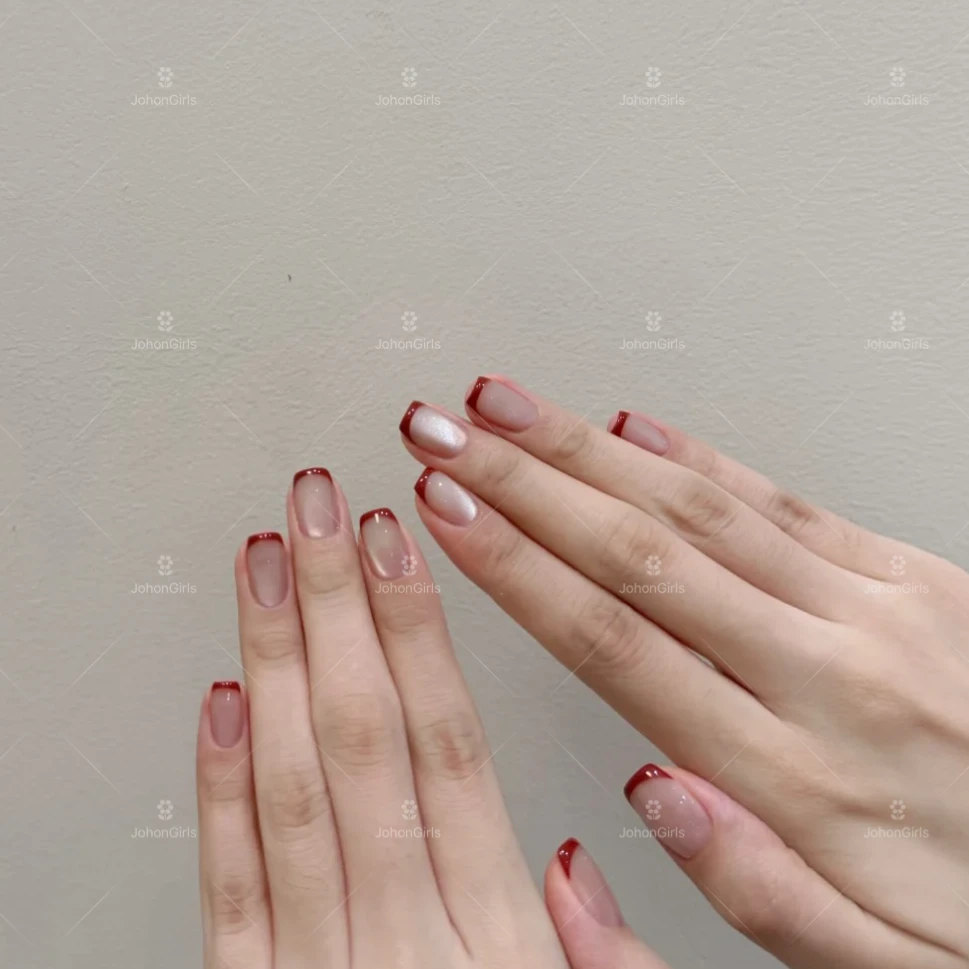 JohonGirls'/琴岛小嫚【一枕秋岚】红色法式猫眼纯手工可拆卸穿戴甲