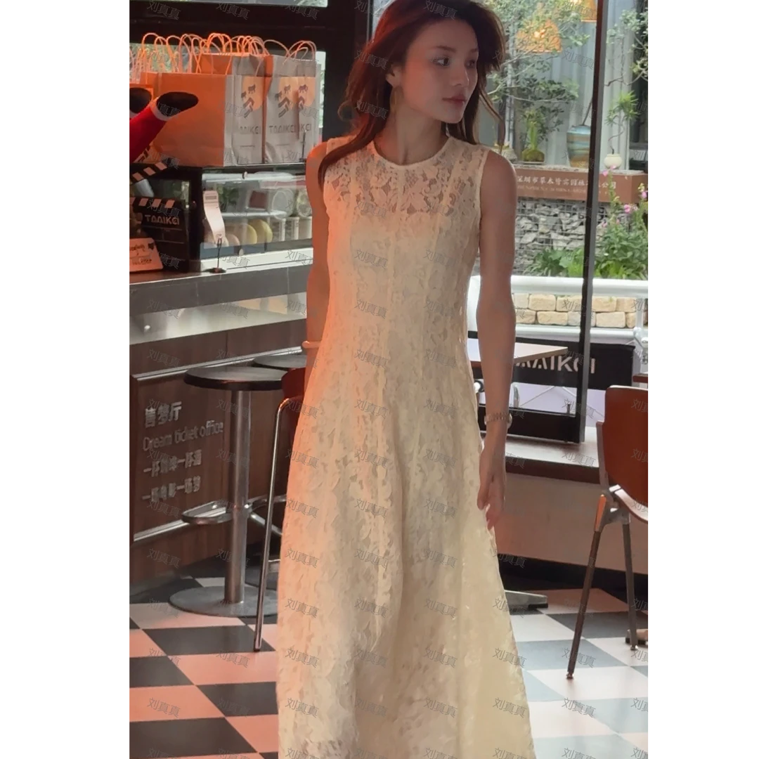【刘真真白茉莉】Z365法式吊带中长裙无袖复古印花碎花连衣裙QC