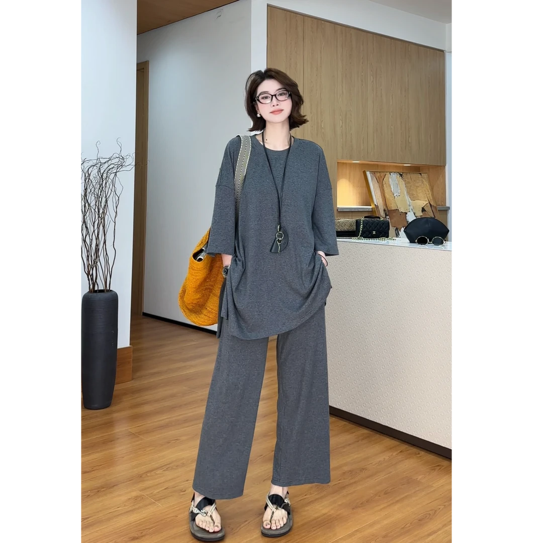 YYOUHAN 【糯米小冰箱】显瘦T恤休闲裤冰凉夏日套装 2506C3620