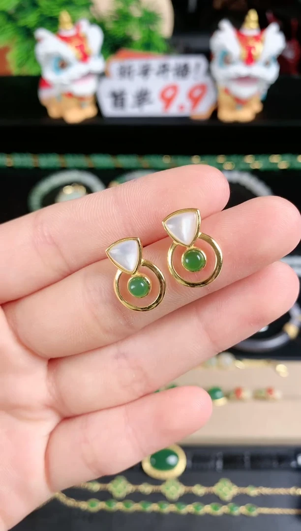 银S925镶嵌和田玉耳饰1