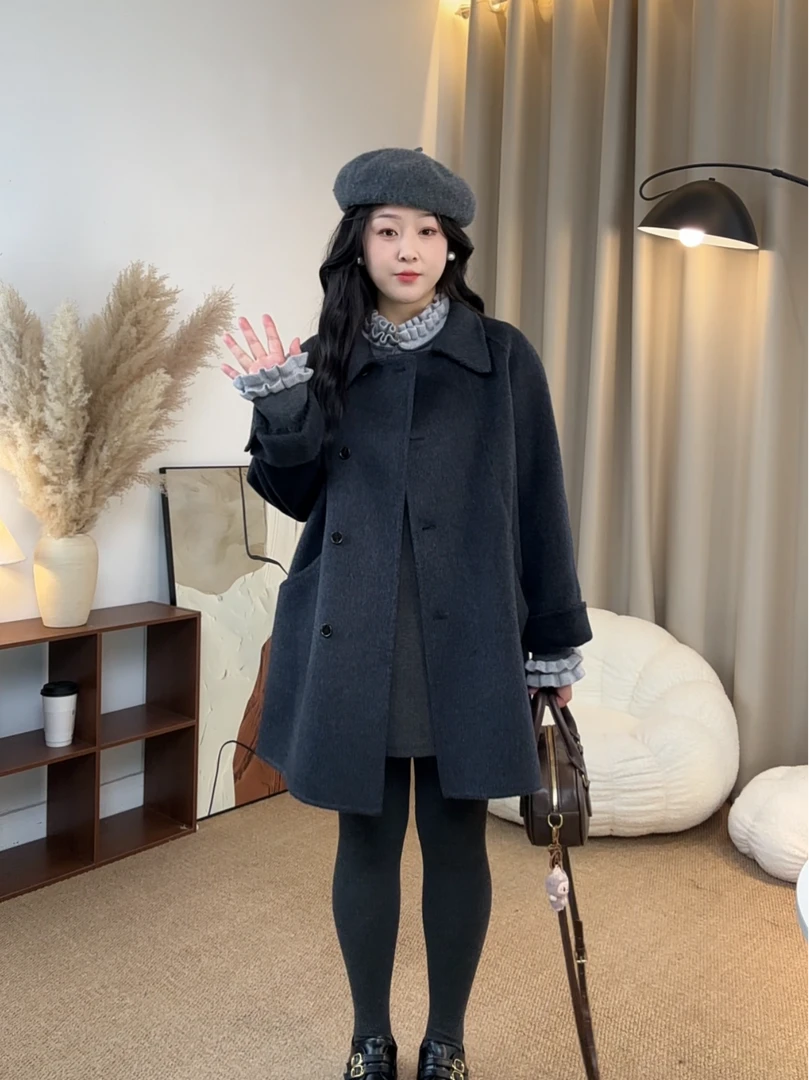 【薇薇专属】2025新款双面双色娃娃领减龄百搭小个子韩版羊毛外套