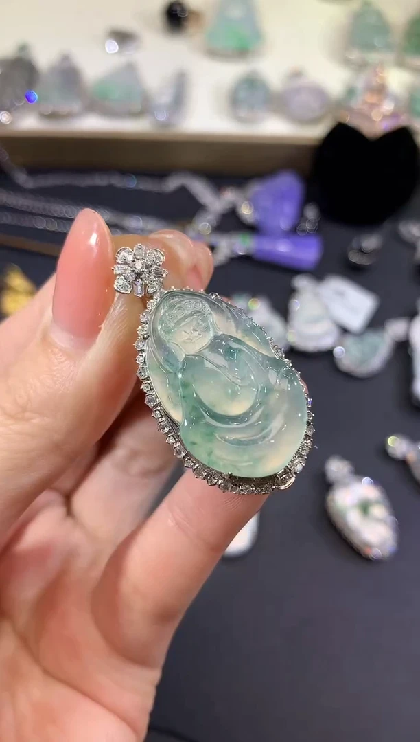 吊坠(不含链)18K金镶嵌翡翠93-宝宝佛