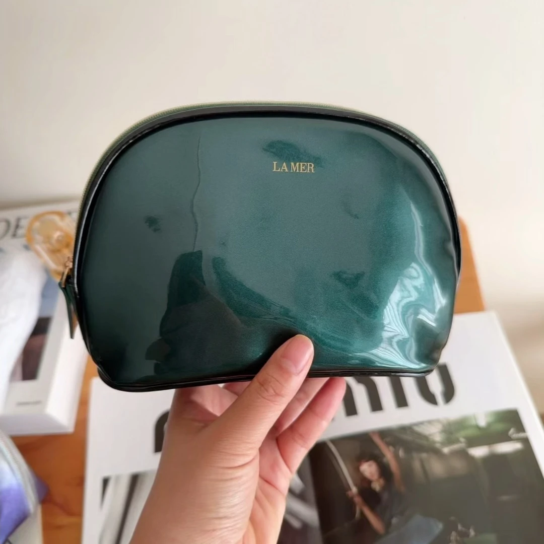 【A208】LAMER/海蓝之谜漆皮墨绿色贝壳包小号化妆包手拿收纳包