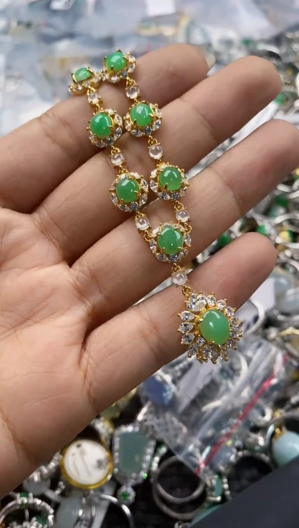 银S925镶嵌戒指翡翠555---9