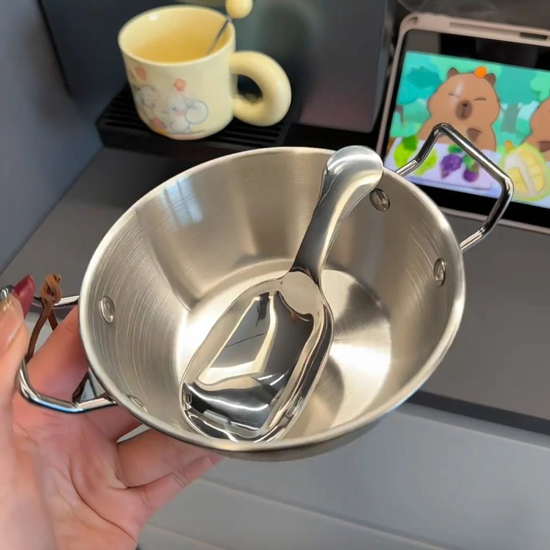 304家用不锈钢碗 超萌可爱双耳碗+罐罐勺