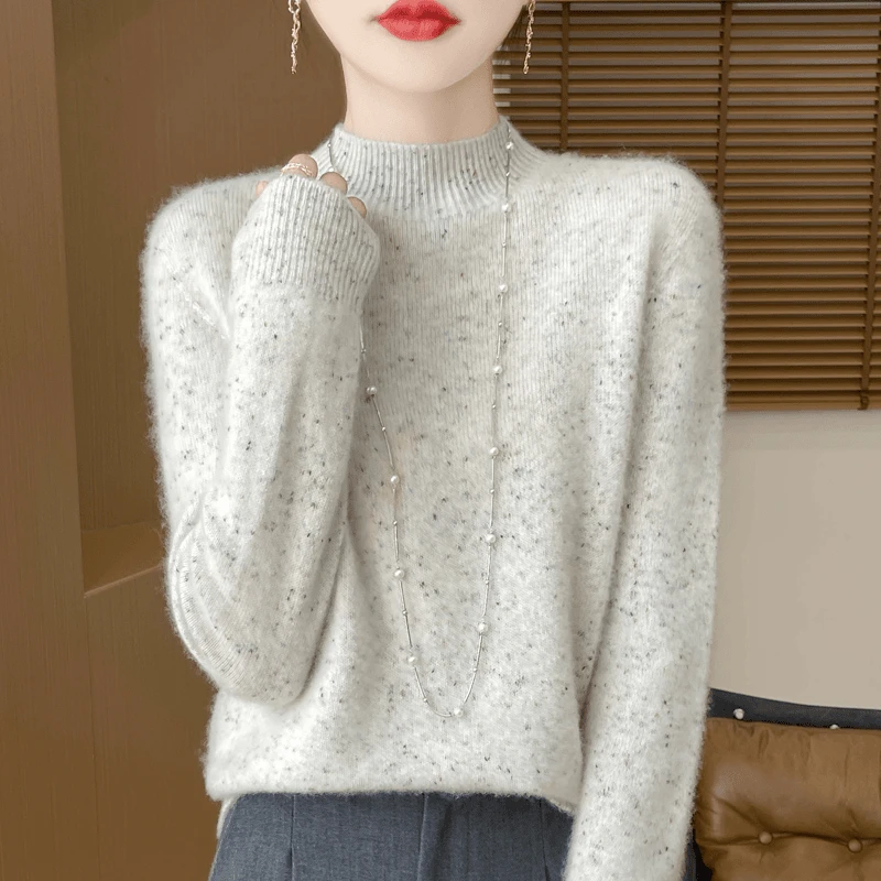 窈窕淑女~秋冬新款一线成衣七针加厚点子纱半高领羊毛衫 DMR-345